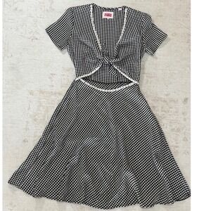 Solid & Striped Gingham Daisy Lace Cutout Mini Dress Black White WA-3182-1901 S